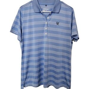 Nike Golf Polo XL Blue White Stripe Dri Fit Lightweight Breathable EUC